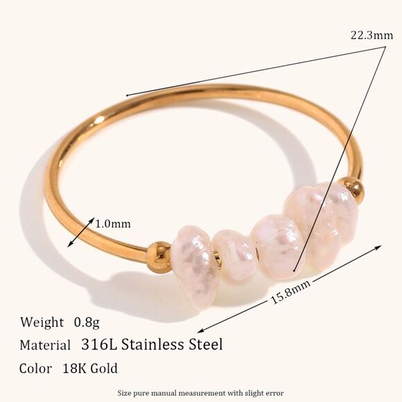 Freshwater Pearl 18K Gold Plated Minimalist Dainty Stacking Beaded Pearl Ring - Picture 5 of 6